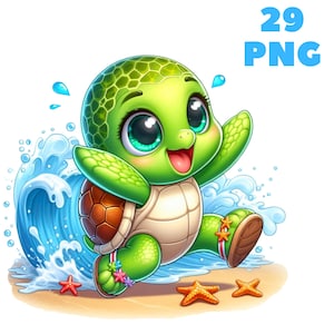 29 PNG Strand Schildkröte Clipart, süße Tiere, Sommer Clipart, Tiere bündeln, Illustrationen, Sofort-Download für kommerzielle Nutzung
