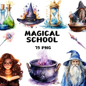 Magical School Clipart: Wizarding Items PNG, Kids Crafts (Digital Download)