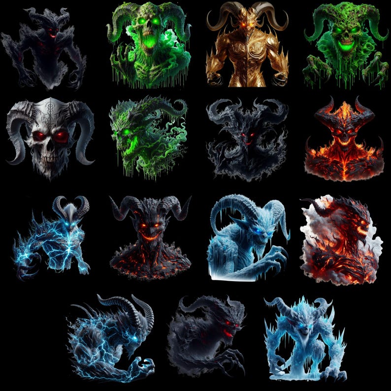 Demon Clipart, Dark Fantasy PNG Bundle for Halloween Decor, Posters ...