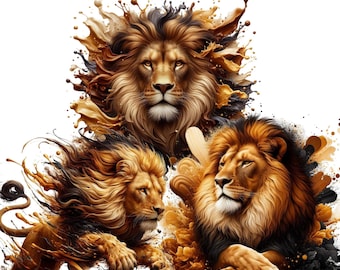 Clipart di leone maestoso, PNG di leone regale 3D, grafica del re della giungla per poster, magliette e decorazioni per la cameretta dei bambini, arte safari stampabile, uso commerciale
