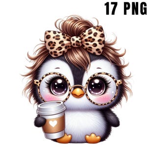 Clipart pingouin café, clipart animaux, clipart café, bébés animaux mignons, illustrations, téléchargement immédiat pour un usage commercial
