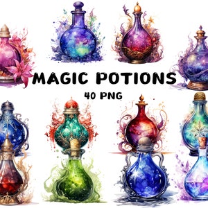 40 aquarel toverdrankjes clipart, geschilderd kleurrijk toverdrank, illustraties, Instant Download voor commercieel gebruik