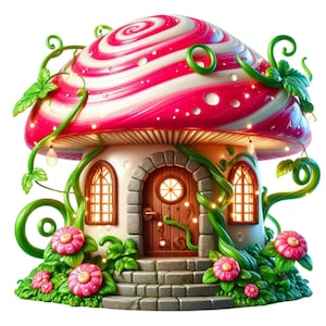 36 PNG Mushroom Houses Clipart, fungo, casa magica del fungo, clipart dell'acquerello, illustrazioni, download immediato per uso commerciale