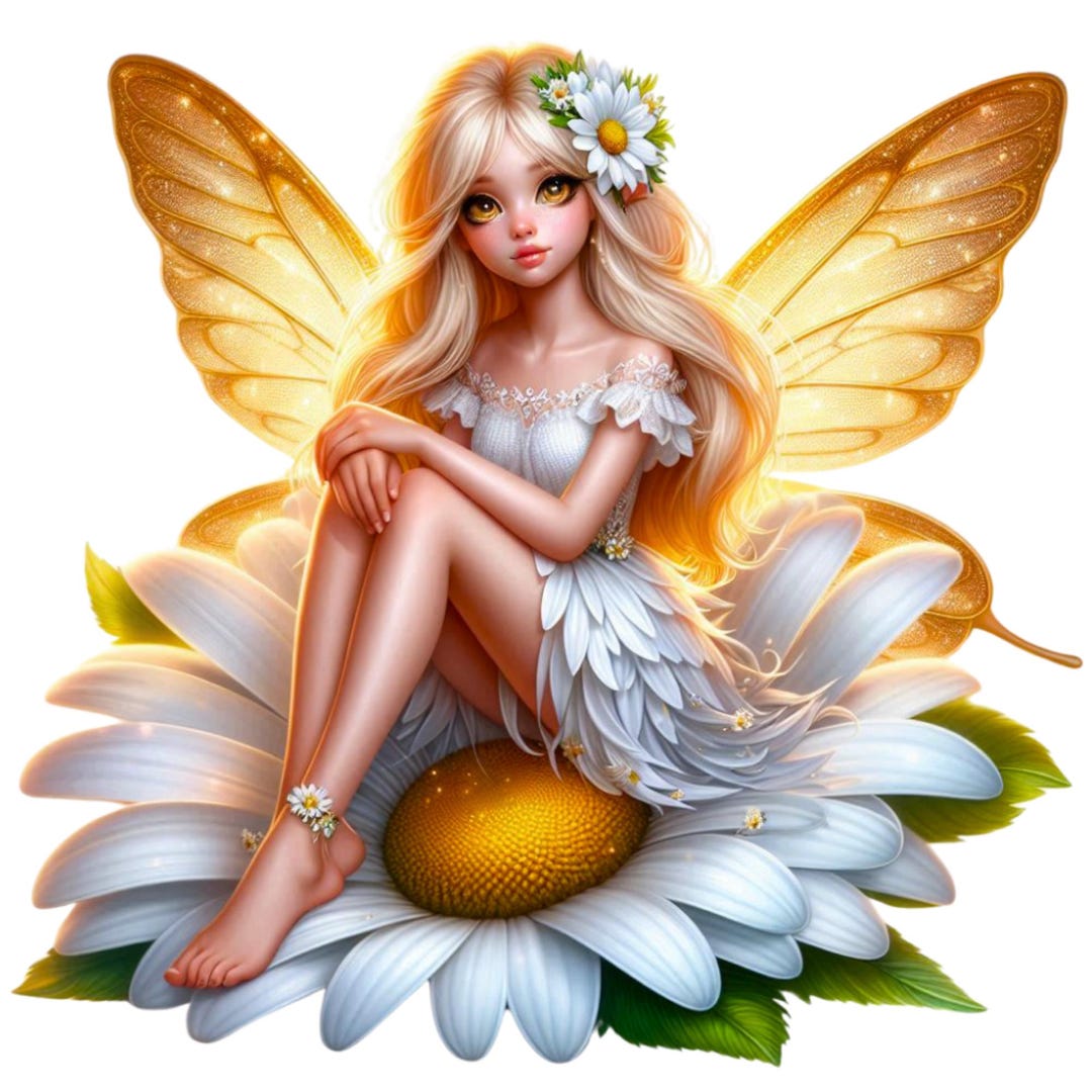 Daisy Fairy Clipart PNG, Flower Dress & Petal Wings, 32 PNG, Spring ...
