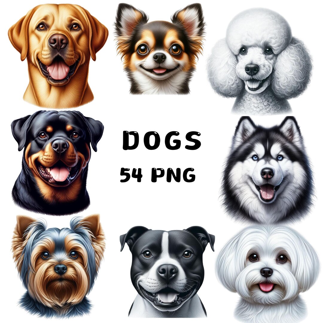 Watercolor Dog Clipart, Cute Puppy PNG Bundle for Cards, Stickers ...