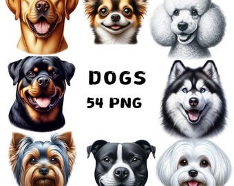 Watercolor Dog Clipart, Cute Puppy PNG Bundle for Cards, Stickers, Scrapbooking, Instant Download, Sublimation Designs, Commercial Use