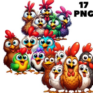 Lustige Hühner Clipart - Gruppe Huhn, süsses Huhn, Tiere vom Bauernhof, Huhn Clipart, lustiger Vogel, süsse Tiere, lustige Tiere