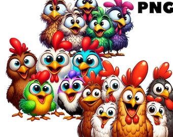 Funny Chicken Clipart, Quirky Farm Animal PNG for Shirts, Stickers, Instant Download, Farmhouse Decor, Sublimation Designs, Commercial Use