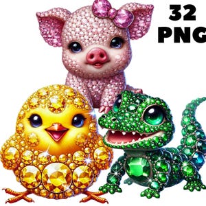 32 PNG diamants clipart animaux, clipart animaux, animaux doux, mignons bébés animaux, illustrations, téléchargement immédiat pour un usage commercial