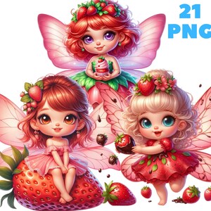 21 PNG Erdbeere Fee Clipart, süße Fee, Fee Clipart, Blumenfee, Illustrationen, sofortiger Download für kommerzielle Nutzung