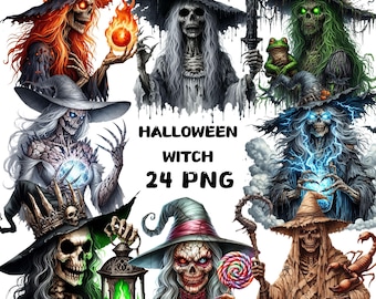 Witch Clipart PNG, Cute Watercolor Witch with Hat, Broom and Pumpkin, Halloween Stickers and Cards, Party Decor, Commercial Use