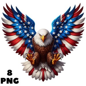 Watercolor Eagle Flag Clipart: Patriotic 4th of July PNGs (Digital Download)