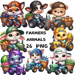 Animais de fazenda Clipart, Animais de fazenda fofos, Cavalo, Porco, Vaca, Pato, Animais bebês, Clipart de celeiro, Vida na fazenda em aquarela, Download digital