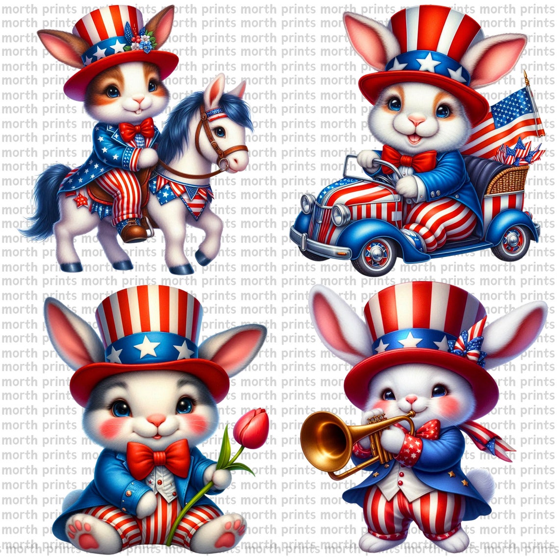 Patriotic Rabbids Patriotic Rabbit Clipart PNG, USA 4th of July Bunny With Flag ...