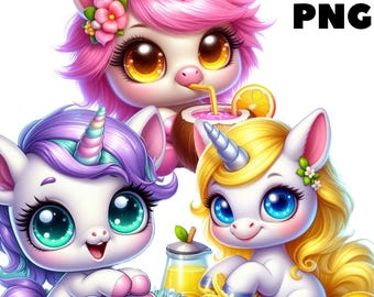 Summer Unicorn Clipart, Pastel Unicorn PNG, Floral Rainbow Graphics, Birthday Stickers and Printables, Party Decor, Commercial Use