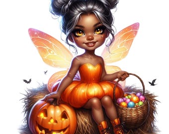 Clipart fée Halloween : Illustrations effrayantes de conte de fées citrouille (PNG, téléchargement numérique)