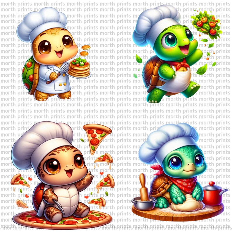 Chef Turtle Clipart PNG, Cute Cooking Turtles With Hats & Utensils ...