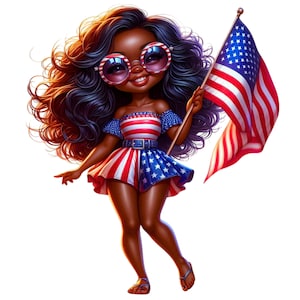 19 PNG patriotique Chibi Girls Clipart, lot de cliparts USA, 4 juillet, clipart Chibi, illustrations, téléchargement immédiat pour un usage commercial