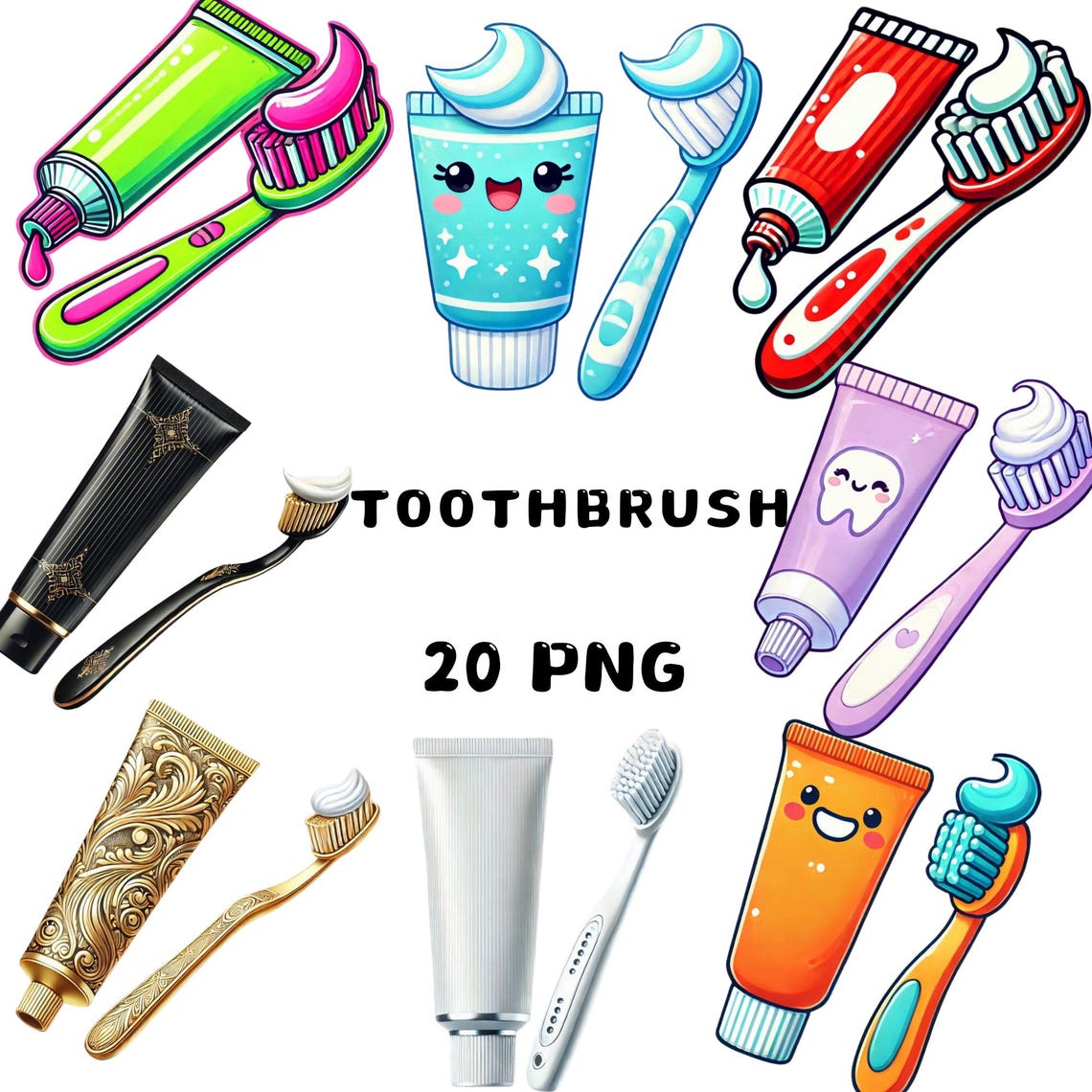 Toothbrush Printable Stickers Toothbrushes Clipart, Hygienic Bathroom PNG, Dental Care Brushes ...