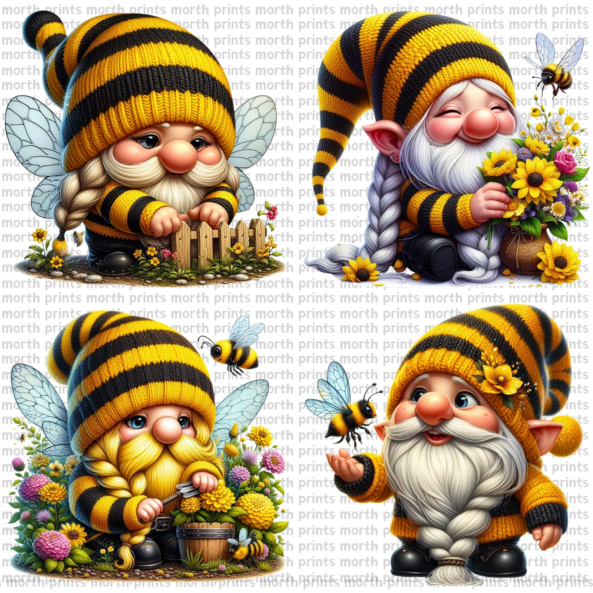 Bee Gnome Clipart PNG, Spring Honeybee & Sunflower Gnomes, 300 DPI ...