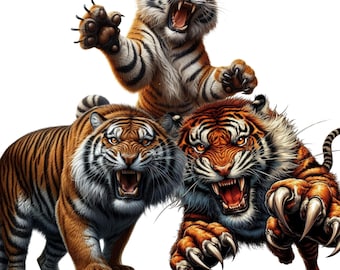 Akvarell tiger clipart, vilda djur PNG, djungeldjursklistermärken för hantverk, kort, klippbok, sublimering, omedelbar nedladdning, kommersiellt bruk