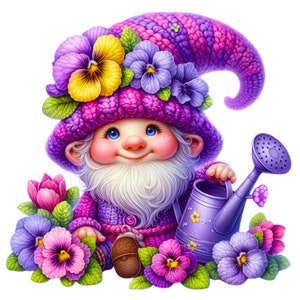 33 PNG Fioletowy Gnom Clipart, Słodki Gnom, Szczęśliwy Gnom, Kwiatowy Gnom, Gnom Miesiąca Urodzin, Ilustracje, Natychmiastowe Pobieranie do Użytku Komercyjnego