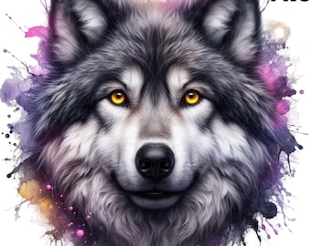 Aquarell Wolf Clipart, Mystic Galaxy Wolf PNG, Winter Wald Tiere Grafiken für Poster und Shirts, Printable Art Set, kommerzielle Nutzung