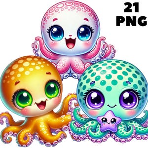 21 PNG süße Baby Kraken Clipart, Tiere Clipart, Süße Tiere, süße Baby Tiere, Illustrationen, sofortiger Download für kommerzielle Nutzung