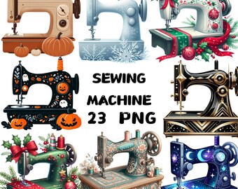 Watercolor Sewing Machine Clipart, Cottagecore PNG, Quilting Stickers for Cards, Planner, Scrapbook, Instant Download, Commercial Use