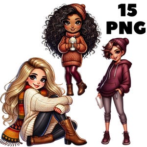 15 PNG clipart de garota de outono, 10 arquivos PNG de alta qualidade, clipart de outono, moda de outono, clipart sazonal, gráficos para impressão, clipart de outono