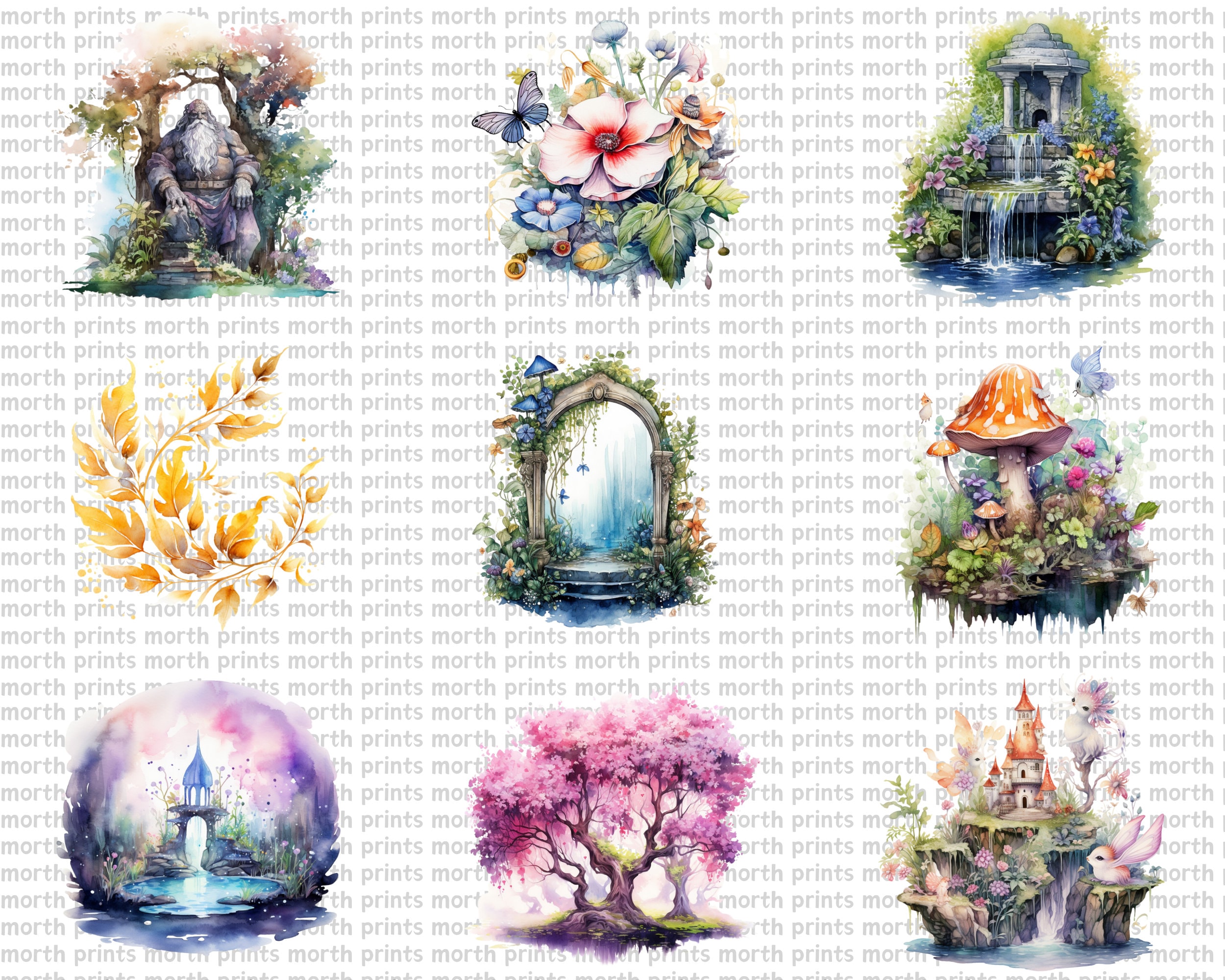 Watercolor Magical Garden Clipart PNG, Fairy Garden & Enchanted Forest ...