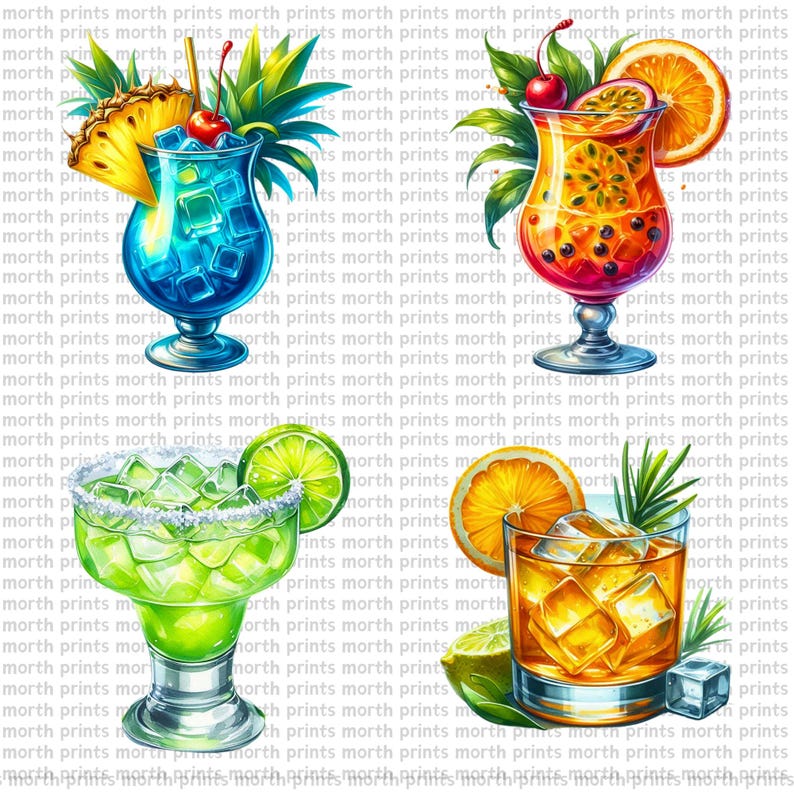 Puede incluir: Cuatro c&oacute;cteles coloridos diferentes con varias guarniciones, incluyendo una rodaja de pi&ntilde;a, una rodaja de lima, una rodaja de naranja y una ramita de romero. Los c&oacute;cteles est&aacute;n en vasos transparentes con cubitos de hielo y l&iacute;quidos de diferentes colores.