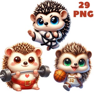29 png-atleet-egel clipart, sterke dieren, fitness dieren, illustraties, Instant Download voor commercieel gebruik