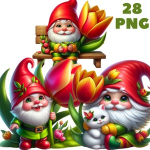 28 png-tulp kabouter clipart, schattige kabouters, bloemen kabouters, kabouter bundel, tulp clipart, illustraties, Instant Download voor commercieel gebruik