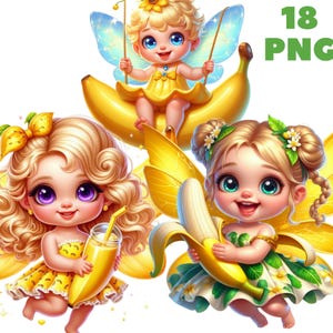 18 PNG Bananen Fee Clipart, süße Fee, Fee Clipart, Blumenfee, Illustrationen, Sofort Download für kommerzielle Nutzung