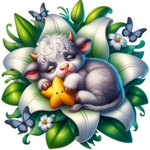 41 PNG schlafende Baby Kuh, süße Kuh Clipart, Baby Highland Kuh Clipart, Blumen PNG, Illustrationen, Sofort-Download für kommerzielle Nutzung