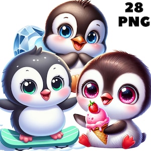 27 PNG niedliche Baby Pinguin Clipart, Tiere Clipart, süße Tiere, niedliche Baby-Tiere, Illustrationen, sofortiger Download für kommerzielle Nutzung