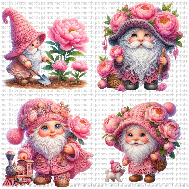 Watercolor Peony Gnomes Clipart PNG, Cute Spring Garden Gnomes, 39 PNG ...