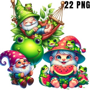 22 PNG grenouille gnomes Clipart, gnomes mignons, nain grenouille, lot de nain, clipart nain, illustrations de grenouille, téléchargement immédiat pour un usage commercial