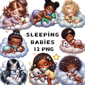 12 png-slaap baby's clipart, kind slapen, afdrukbare aquarel clipart, hoge kwaliteit png, dieren, Instant Download voor commercieel gebruik
