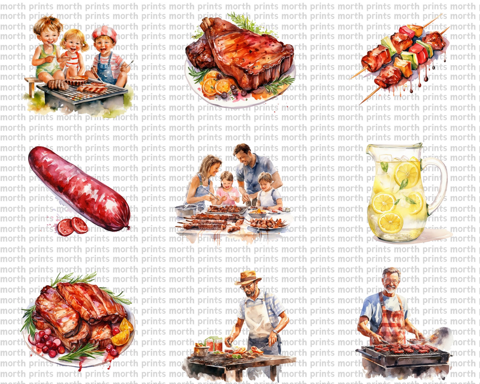 Watercolor BBQ Clipart , Backyard Grill & Barbecue, 45 PNG Files, 300 ...