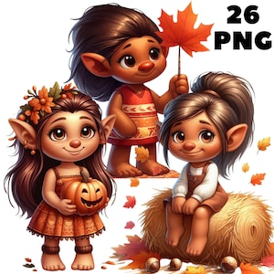 26 PNG Autumn Troll Clipart, Troll clipart, paquete de clipart, troll lindo, clipart de otoño, ilustraciones, descarga instantánea para uso comercial