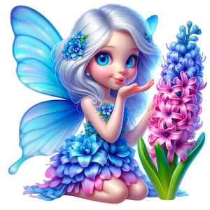 Clipart fée jacinthe PNG 57, fée mignonne, clipart fée, fée fleur, clipart fleur, illustrations, téléchargement immédiat pour un usage commercial