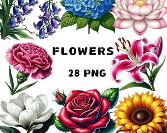 Floral Clipart PNG, Watercolor Wildflower Illustrations for Wedding Cards and Invitations, Romantic Flower Designs, Commercial Use