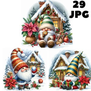 29 JPG kerstkabouter p2, schattige kabouters, kerst clipart, kabouterbundel, winterkabouter, illustraties, Instant Download voor commercieel gebruik