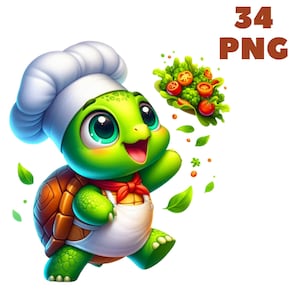 34 PNG Chef Schildkröte Clipart, niedliche Tiere, Chef Clipart, Tiere bündeln, Illustrationen, Sofort-Download für kommerzielle Nutzung