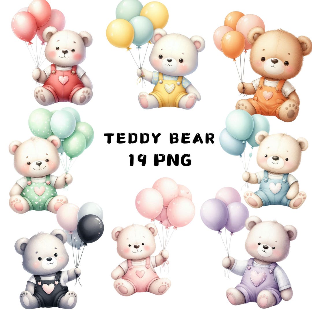 Teddy Bear Clipart, Baby Shower PNG Set, Beige Nursery Bears for Cards ...