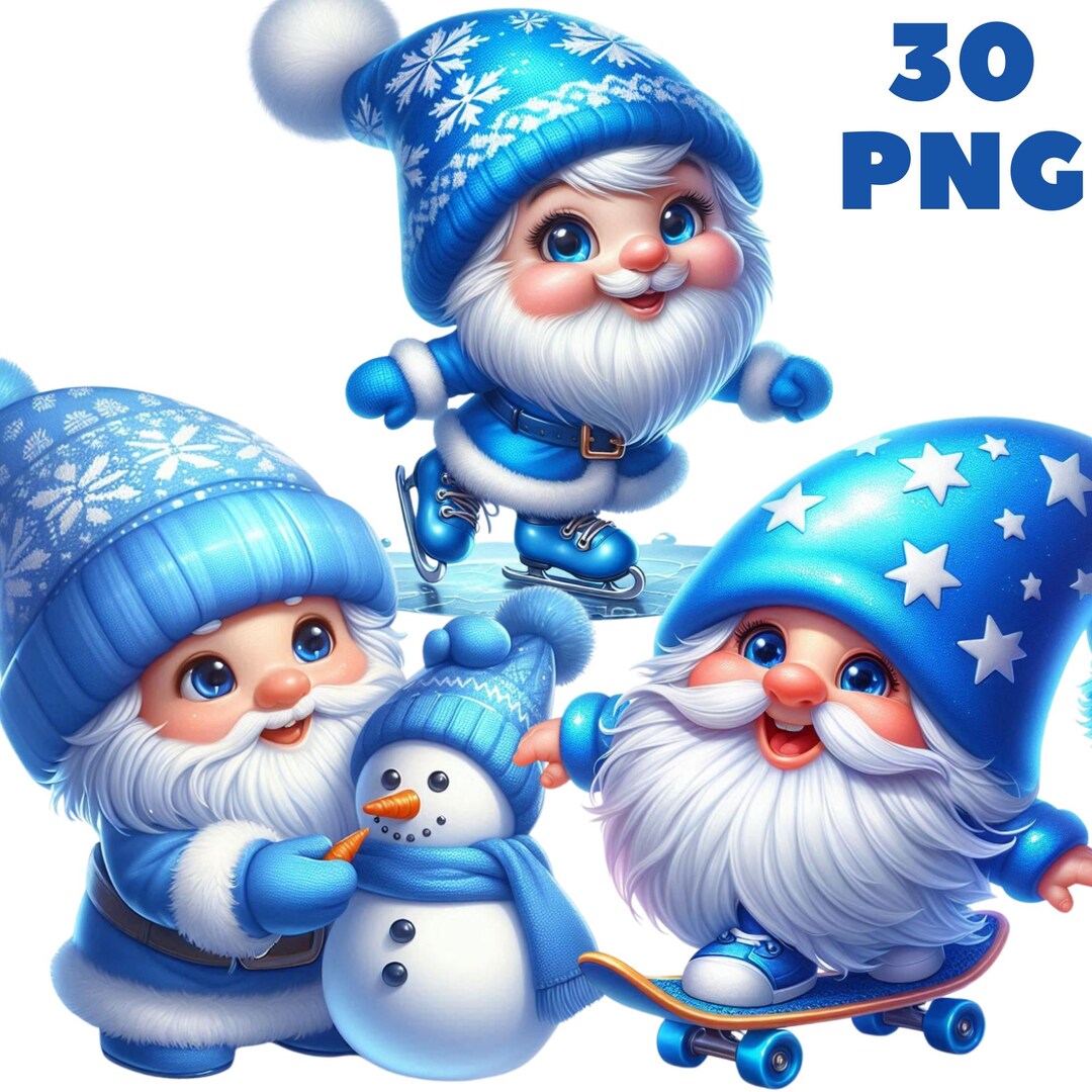 Blue Christmas Gnome Clipart PNG, Winter Holiday Gnomes for Stickers ...