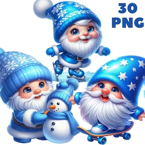 30 PNG Lindo gnomo azul Clipart, Lindo gnomo, Gnomo navideño, Muñeco de nieve png, Ilustración, Descarga instantánea para uso comercial