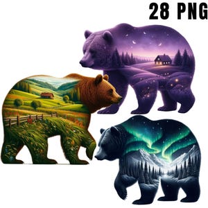 Scenic Landscape Bear Clipart: Nature Graphics (Digital Download)